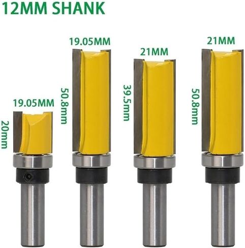 4 قطعة 12 مللي متر عرقوب فلوش تقليم نمط راوتر بت قالب المفصلي نقر بت تحمل مستقيم نهاية مطحنة أدوات الخشب in Kuwait
