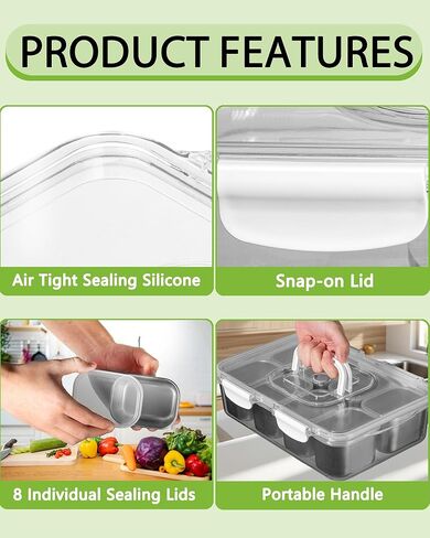 Snackle Box Container, Stainless Steel Divided Serving Tray with Lid and Handle, Large Snack Tray for Fruit Veggie Candy, 8-Compartment Snack Platter for Travel Party Beach Picnic in Saudi Arabia