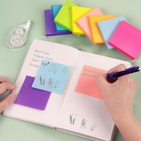 8PCS Sticky Notes, Bright Self Sticky Notes Pad Sticky Notes, Easy to Post for School, Office Supplies, Desk Accessories, Square in Saudi Arabia