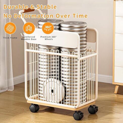 Yoga Mat Storage Rack with Wheels, Home Gym Organizer for Yoga Mats Foam Rollers Dumbbells Towels, Metal Rolling Workout Equipment Storage Rack with Handles and Basket (White, 20×11×24 in) in Saudi Arabia