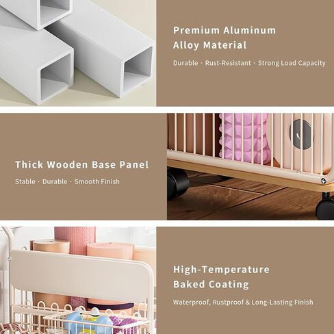 Yoga Mat Storage Rack with Wheels, Home Gym Organizer for Yoga Mats Foam Rollers Dumbbells Towels, Metal Rolling Workout Equipment Storage Rack with Handles and Basket (White, 20×11×24 in) in Saudi Arabia