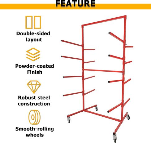 KUAFU Mobile Bumper Storage Rack w/Adjustable Shelving Auto Body Parts Management Storage Rack Standing Shelf Red Double-Sided in Saudi Arabia