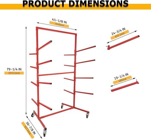 KUAFU Mobile Bumper Storage Rack w/Adjustable Shelving Auto Body Parts Management Storage Rack Standing Shelf Red Double-Sided in Saudi Arabia