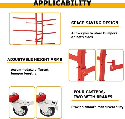 KUAFU Mobile Bumper Storage Rack w/Adjustable Shelving Auto Body Parts Management Storage Rack Standing Shelf Red Double-Sided in Saudi Arabia