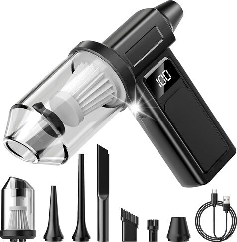 منفضة هواء كهربائية مضغوطة ومكنسة كهربائية محمولة للسيارة 2 في 1 بطارية 10000 مللي أمبير في الساعة 180000 دورة في الدقيقة منفاخ هواء قابل للشحن بأربع سرعات لتنظيف السيارة والمنزل ولوحة المفاتيح والكمبيوتر الشخصي وإضاءة LED in Kuwait