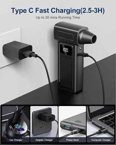 منفضة هواء كهربائية مضغوطة ومكنسة كهربائية محمولة للسيارة 2 في 1 بطارية 10000 مللي أمبير في الساعة 180000 دورة في الدقيقة منفاخ هواء قابل للشحن بأربع سرعات لتنظيف السيارة والمنزل ولوحة المفاتيح والكمبيوتر الشخصي وإضاءة LED in Kuwait