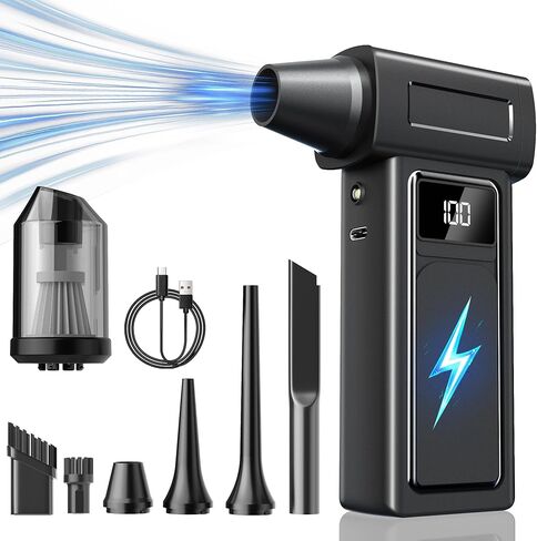 منفضة هواء كهربائية مضغوطة ومكنسة كهربائية محمولة للسيارة 2 في 1 بطارية 10000 مللي أمبير في الساعة 180000 دورة في الدقيقة منفاخ هواء قابل للشحن بأربع سرعات لتنظيف السيارة والمنزل ولوحة المفاتيح والكمبيوتر الشخصي وإضاءة LED in Kuwait