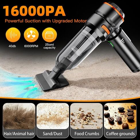 Super-Powered car mini Vacuum Cleaner 80,000RPM, Four-in-one: Blower, Vacuum Cleaner, air Extractor, and Pump. Handheld dust Collector, Handheld dust Blower, Hair Dryer, Cordless (Orange) in Saudi Arabia