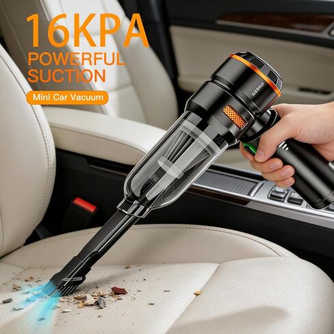 Super-Powered car mini Vacuum Cleaner 80,000RPM, Four-in-one: Blower, Vacuum Cleaner, air Extractor, and Pump. Handheld dust Collector, Handheld dust Blower, Hair Dryer, Cordless (Orange) in Saudi Arabia