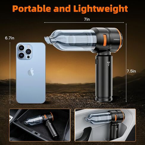 Super-Powered car mini Vacuum Cleaner 80,000RPM, Four-in-one: Blower, Vacuum Cleaner, air Extractor, and Pump. Handheld dust Collector, Handheld dust Blower, Hair Dryer, Cordless (Orange) in Saudi Arabia