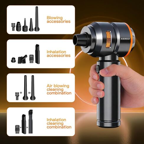 Super-Powered car mini Vacuum Cleaner 80,000RPM, Four-in-one: Blower, Vacuum Cleaner, air Extractor, and Pump. Handheld dust Collector, Handheld dust Blower, Hair Dryer, Cordless (Orange) in Saudi Arabia