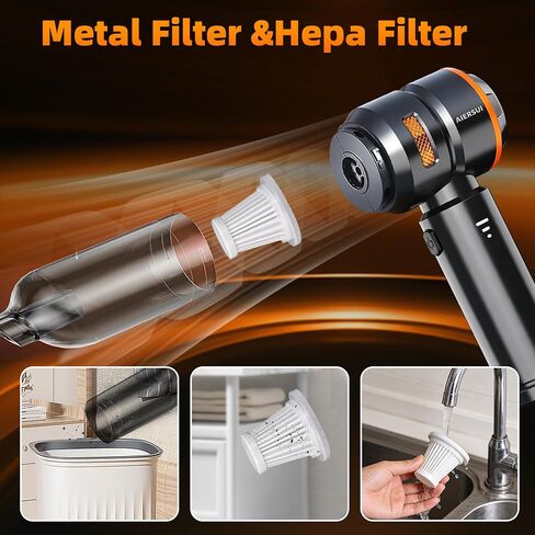 Super-Powered car mini Vacuum Cleaner 80,000RPM, Four-in-one: Blower, Vacuum Cleaner, air Extractor, and Pump. Handheld dust Collector, Handheld dust Blower, Hair Dryer, Cordless (Orange) in Saudi Arabia
