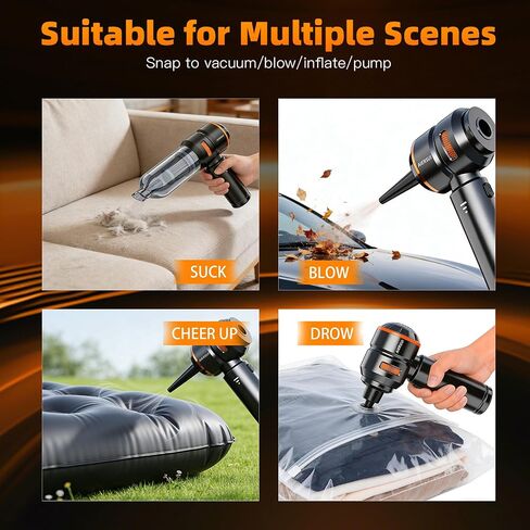 Super-Powered car mini Vacuum Cleaner 80,000RPM, Four-in-one: Blower, Vacuum Cleaner, air Extractor, and Pump. Handheld dust Collector, Handheld dust Blower, Hair Dryer, Cordless (Orange) in Saudi Arabia