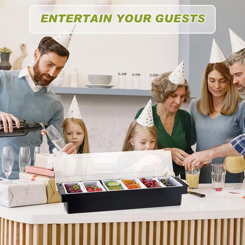 2 قطعة من علبة الفاكهة مع غطاء سلطة بهار، صينية تزيين بلاستيكية سوداء، علبة بهارات مبردة بالثلج للمنزل، مطعم، تقديم الطعام، لوازم حفلات سلطة تاكو الخضروات (6 مقصورات) in Kuwait