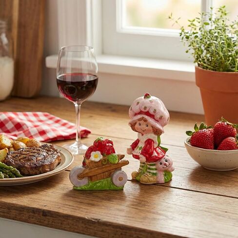 Strawberry Shortcake Haulin' Fun Salt and Pepper, 5"L x 2.75"W x 4.125"H created by Blue Sky Clayworks in Saudi Arabia