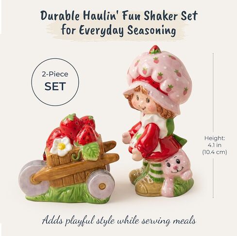 Strawberry Shortcake Haulin' Fun Salt and Pepper, 5"L x 2.75"W x 4.125"H created by Blue Sky Clayworks in Saudi Arabia