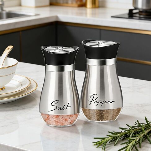 4 oz Salt and Pepper Shakers Set, Glass Shaker Bottom with Stainless Steel Lids, Refillable Spice Jars for Kitchen, Camping, RV, BBQ, Tabletop Use in Saudi Arabia