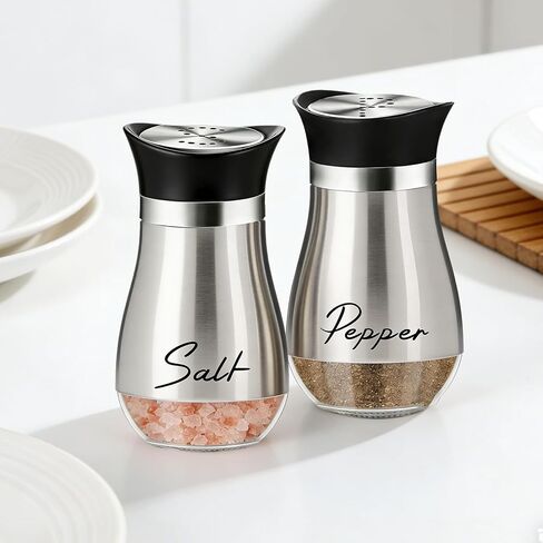 4 oz Salt and Pepper Shakers Set, Glass Shaker Bottom with Stainless Steel Lids, Refillable Spice Jars for Kitchen, Camping, RV, BBQ, Tabletop Use in Saudi Arabia