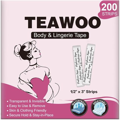 100 Strips Double Sided Fashion Tape for Clothes – Hypoallergenic Invisible Fabric Tape, Strong Hold Body Tape for Dresses/Necklines, Skin-Friendly Clothing Tape in Saudi Arabia