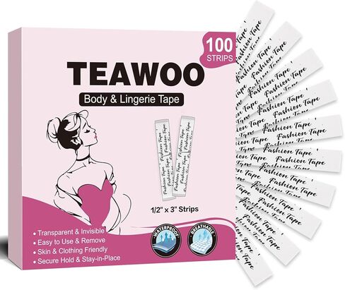100 Strips Double Sided Fashion Tape for Clothes – Hypoallergenic Invisible Fabric Tape, Strong Hold Body Tape for Dresses/Necklines, Skin-Friendly Clothing Tape in Saudi Arabia