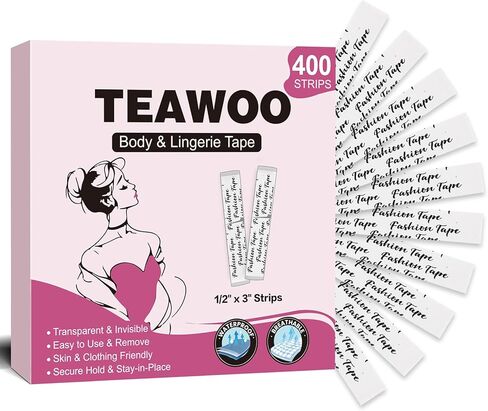 100 Strips Double Sided Fashion Tape for Clothes – Hypoallergenic Invisible Fabric Tape, Strong Hold Body Tape for Dresses/Necklines, Skin-Friendly Clothing Tape in Saudi Arabia