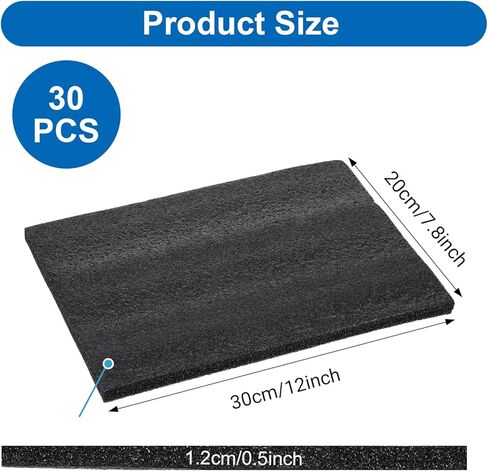 30 قطعة من صفائح رغوة البولي إيثيلين مقاس 30.48 سم × 20.32 سم × 0.5 سم - بطانة إسفنجية من البولي إيثيلين سوداء سميكة بسمك 1/2 بوصة للشحن وحقائب التعبئة والحرف اليدوية والإدخالات المتحركة in Kuwait