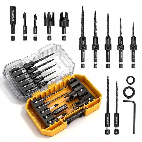 مجموعة رؤوس مثقاب غاطسة من GRENPRO 15 قطعة، لقم ثقب مدببة مع قطعتين من قاطعة قابس الخشب، حامل لقمة تمديد مغناطيسي، ساق سداسية 1/4 بوصة تغيير سريع للأعمال الخشبية مع صندوق تخزين in Kuwait