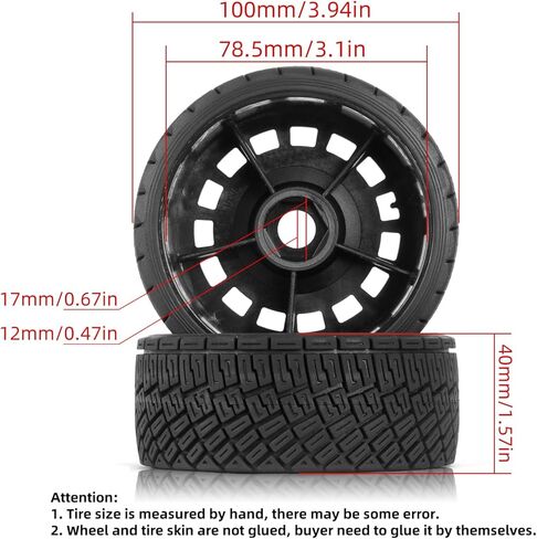 إطارات 1/8 RC على الطرق وعجلات الشوارع البلاستيكية 17 مم سداسية، 3.94 بوصة OD - إطارات سباق رالي 1/7 لجولة 1:8 1:7، سيارات الانجراف المتوافقة مع Tamiya، HPI WR8، HSP، ARRMA، Redcat، Losi، Kyosho GT2 (أسود) in Kuwait