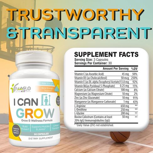 I Can Grow Day-Time for Kids 10+ & Teens | Growth & Development Support with L-Arginine, Colostrum, Calcium, D3, Magnesium, Zinc | Bone Strength, Focus | 90 Capsules in Saudi Arabia