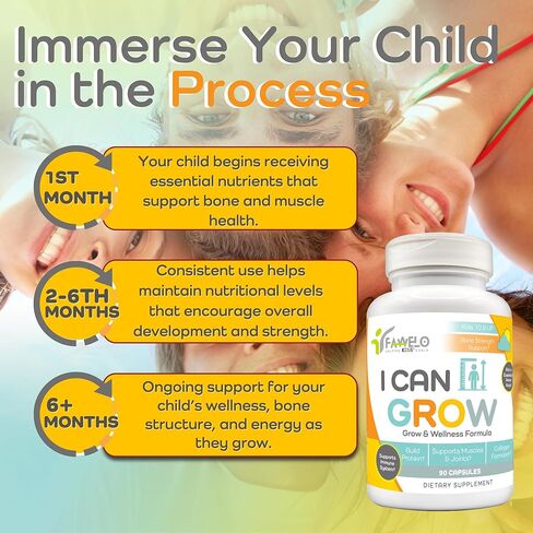 I Can Grow Day-Time for Kids 10+ & Teens | Growth & Development Support with L-Arginine, Colostrum, Calcium, D3, Magnesium, Zinc | Bone Strength, Focus | 90 Capsules in Saudi Arabia