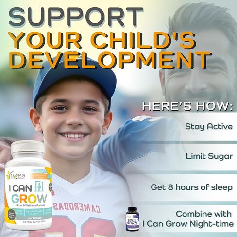 I Can Grow Day-Time for Kids 10+ & Teens | Growth & Development Support with L-Arginine, Colostrum, Calcium, D3, Magnesium, Zinc | Bone Strength, Focus | 90 Capsules in Saudi Arabia