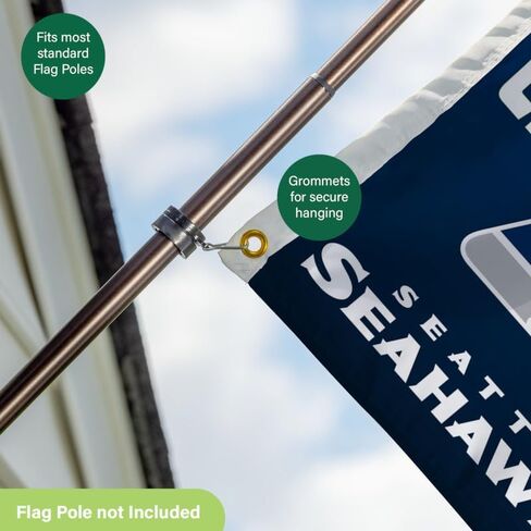 NFL Seattle Seahawks 2026 Super Bowl LX Championship، 3 × 5 علم متين في الهواء الطلق مع الحلقات، علم شديد التحمل وراية لتزيين فناء الحديقة في الهواء الطلق، ديكور جدار داخلي للغرفة، يعمل مع أقطاب العلم للمنزل الخارجي in Saudi Arabia