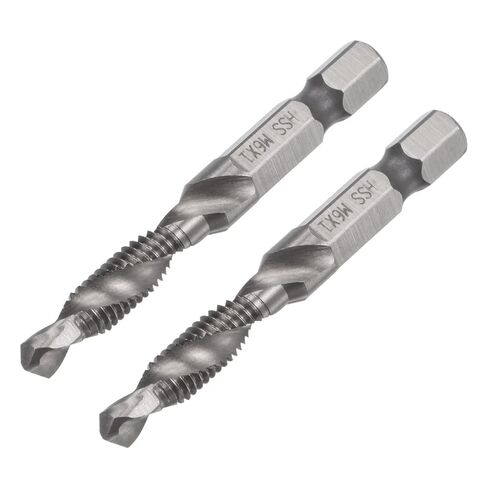 Combination Drill and Tap Bit, 1/4" Hex Shank M6 x 1 Metric Uncoated High Speed Steel 4341 Spiral Flute Drilling Tapping Tool 2pcs in Saudi Arabia