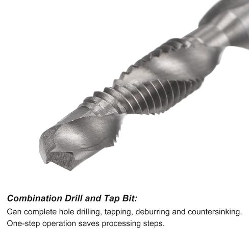 Combination Drill and Tap Bit, 1/4" Hex Shank M6 x 1 Metric Uncoated High Speed Steel 4341 Spiral Flute Drilling Tapping Tool 2pcs in Saudi Arabia