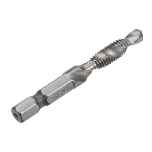 Combination Drill and Tap Bit, 1/4" Hex Shank M6 x 1 Metric Uncoated High Speed Steel 4341 Spiral Flute Drilling Tapping Tool 2pcs in Saudi Arabia
