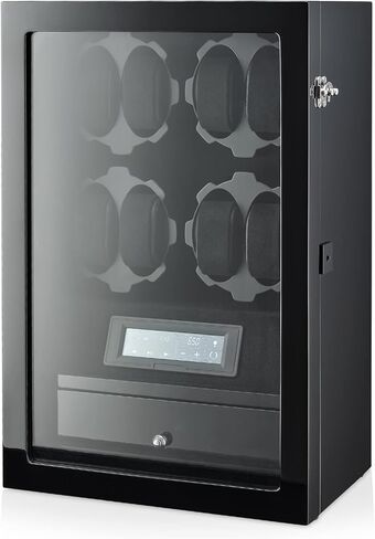 8 Watch Winder with LED Backlight and 5 Watch Storage Drawer (Black + Brown) in Saudi Arabia