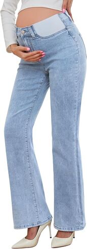 PACBREEZE Women's Maternity Flare Jeans Mid-Rise Stretchy Bell Bootcut Jeans Denim Pregnancy Pants (Vintage, XX-Large) in Saudi Arabia