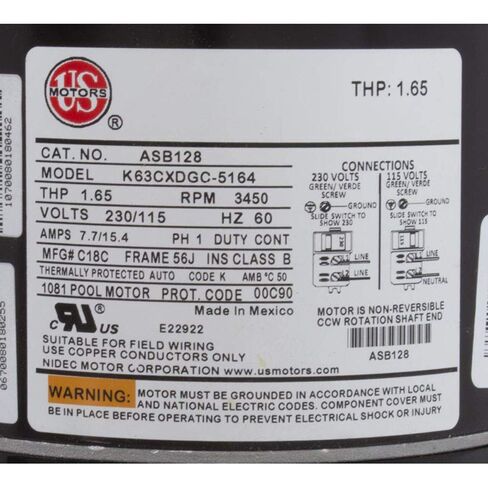 Motor, US Motor, 1.0 Horsepower, Threaded, Fullrate, 115/230v in Saudi Arabia
