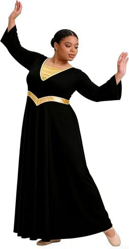 Metallic Praise Dance Dress for Women Liturgical Dancewear Bell Long Sleeve Church Worship Robe in Saudi Arabia