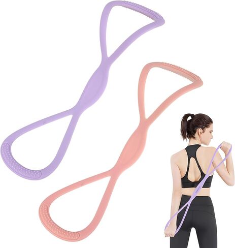 2pcs Figure 8 Shaped Exercise Resistance Bands, Silicone Pink Purple Home Workout Resistance Elastic Bands with Handles for Gym Yoga Back Shoulder Fitness Stretch Equipment(15LB/6,8KG, 25LB/11,34KG) in Saudi Arabia