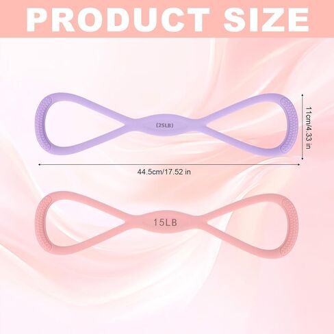 2pcs Figure 8 Shaped Exercise Resistance Bands, Silicone Pink Purple Home Workout Resistance Elastic Bands with Handles for Gym Yoga Back Shoulder Fitness Stretch Equipment(15LB/6,8KG, 25LB/11,34KG) in Saudi Arabia