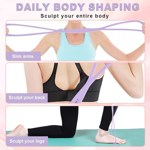 2pcs Figure 8 Shaped Exercise Resistance Bands, Silicone Pink Purple Home Workout Resistance Elastic Bands with Handles for Gym Yoga Back Shoulder Fitness Stretch Equipment(15LB/6,8KG, 25LB/11,34KG) in Saudi Arabia