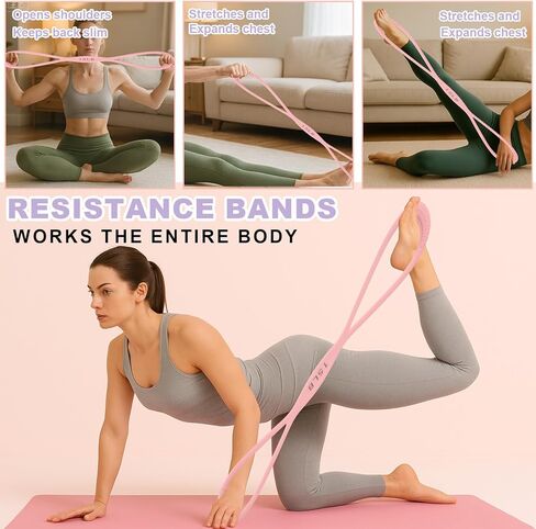 2pcs Figure 8 Shaped Exercise Resistance Bands, Silicone Pink Purple Home Workout Resistance Elastic Bands with Handles for Gym Yoga Back Shoulder Fitness Stretch Equipment(15LB/6,8KG, 25LB/11,34KG) in Saudi Arabia