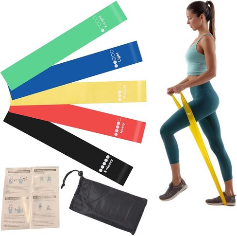 Resistance Loop Bands 5 Pack, Non-Slip Non-Roll TPE Exercise Bands for Yoga, Pilates, Home Workout, Strength Training, Stretching, Ideal for Glute, Leg, Arm, Hip Fitness in Saudi Arabia