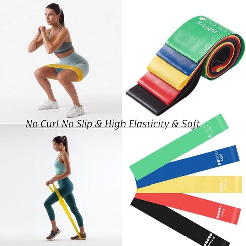 Resistance Loop Bands 5 Pack, Non-Slip Non-Roll TPE Exercise Bands for Yoga, Pilates, Home Workout, Strength Training, Stretching, Ideal for Glute, Leg, Arm, Hip Fitness in Saudi Arabia