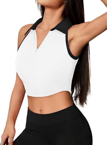 Remidoo Women's Polo Crop Tank Top Sleeveless Half Zip Collared Athletic Tennis Shirt in Saudi Arabia