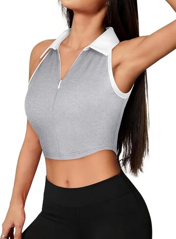 Remidoo Women's Polo Crop Tank Top Sleeveless Half Zip Collared Athletic Tennis Shirt in Saudi Arabia