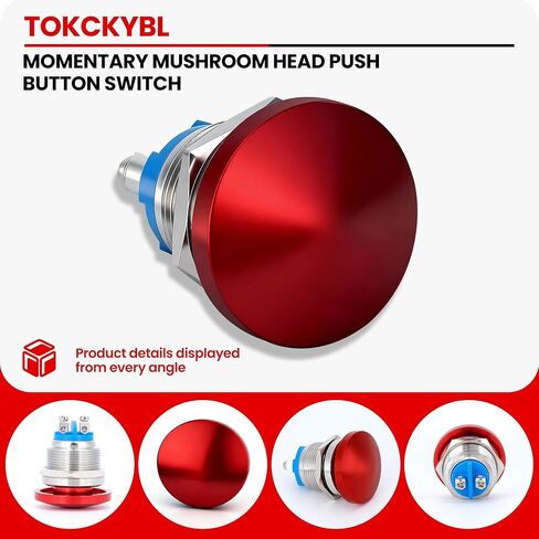 22mm Mushroom Head Momentary Push Button Switch, IP65 Waterproof 5A 12V/24V/36V DC 110V/250V AC, Screw Terminal SPST 1NO (Green) in Saudi Arabia