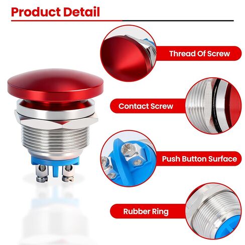 22mm Mushroom Head Momentary Push Button Switch, IP65 Waterproof 5A 12V/24V/36V DC 110V/250V AC, Screw Terminal SPST 1NO (Green) in Saudi Arabia