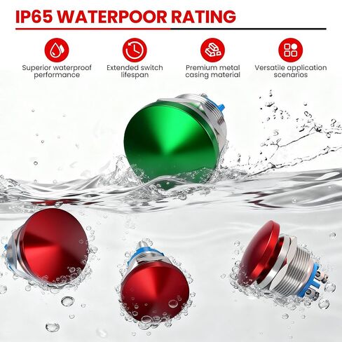 22mm Mushroom Head Momentary Push Button Switch, IP65 Waterproof 5A 12V/24V/36V DC 110V/250V AC, Screw Terminal SPST 1NO (Green) in Saudi Arabia